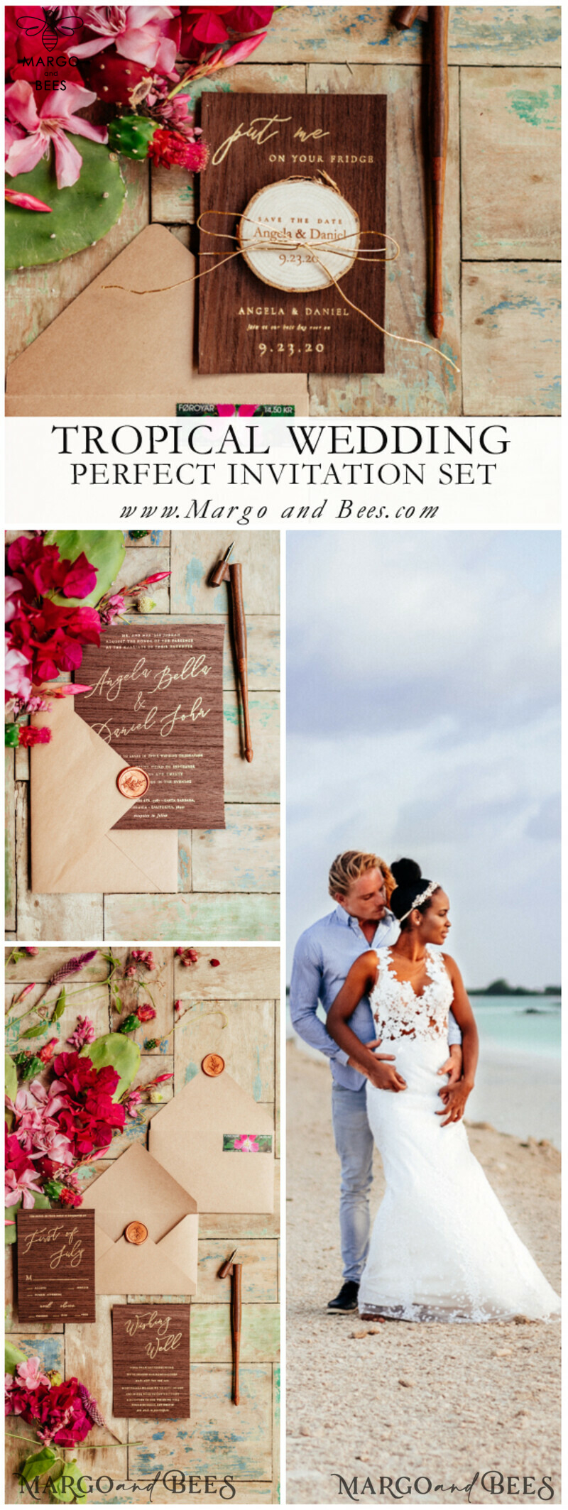 Rustic Wedding Save the Date Card with Wooden Slice Magnet-2