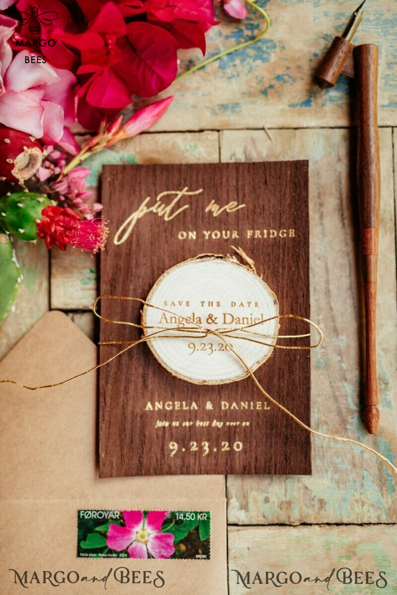 Rustic Wedding Save the Date Card with Wooden Slice Magnet-0