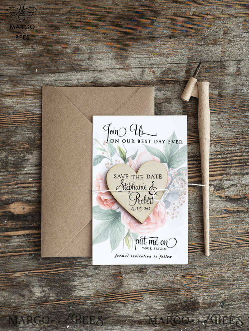 Save the date wedding announcement magnets fridge magnet  Wedding Save The Date Card and Heart Magnet, Blush Pink Save Our Date Wood Magnets-2