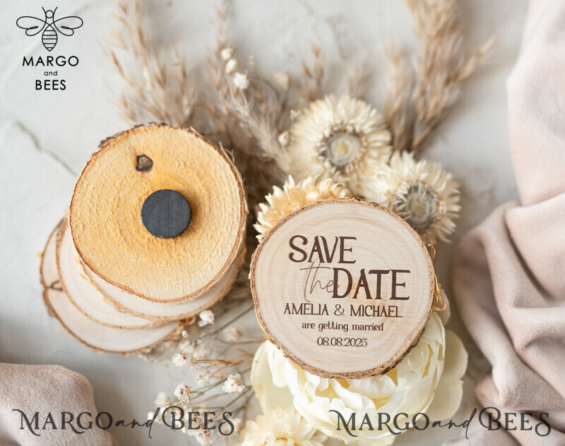 Rustic Save The Date Magnet & Card: Modern Craft Wood Magnets with Boho Floral Card-2