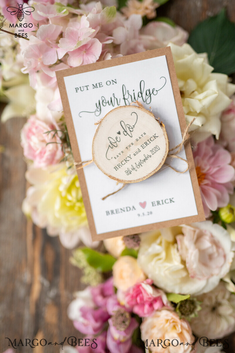 Personalised Wedding Save The Date Card: Rustic Wooden Magnets with Boho Design-1