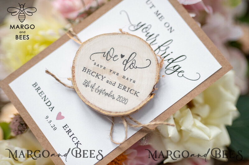 Personalised Wedding Save The Date Card: Rustic Wooden Magnets with Boho Design-2