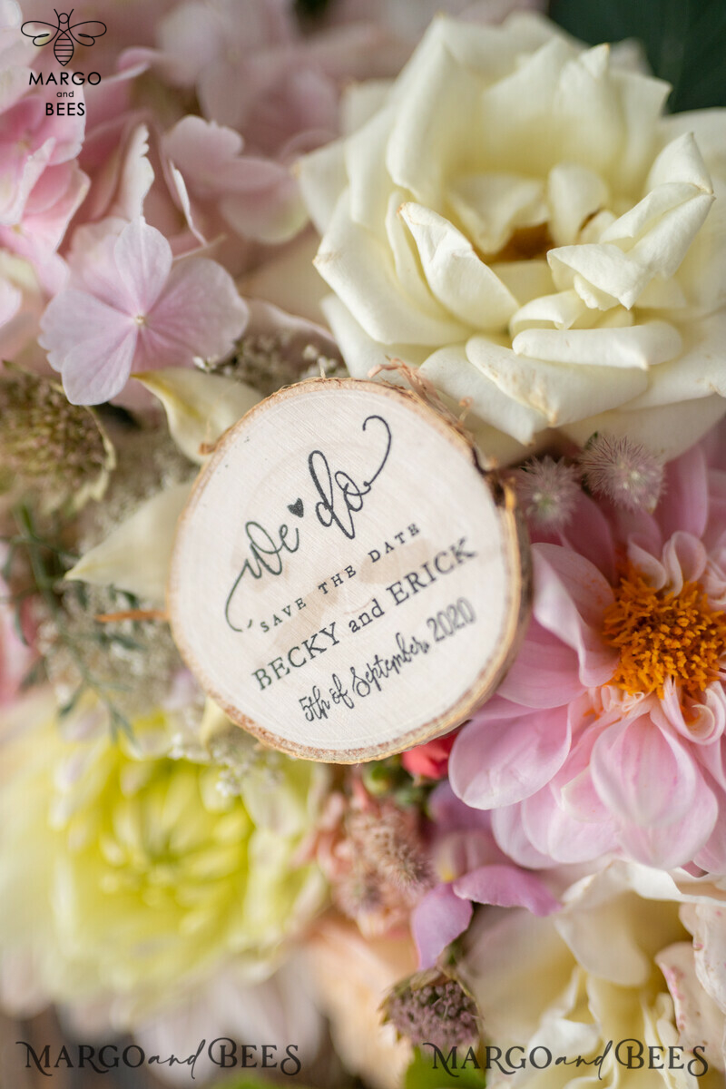 Personalised Wedding Save The Date Card: Rustic Wooden Magnets with Boho Design-3