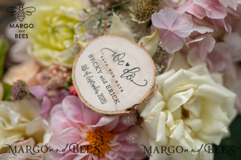 Personalised Wedding Save The Date Card: Rustic Wooden Magnets with Boho Design-5