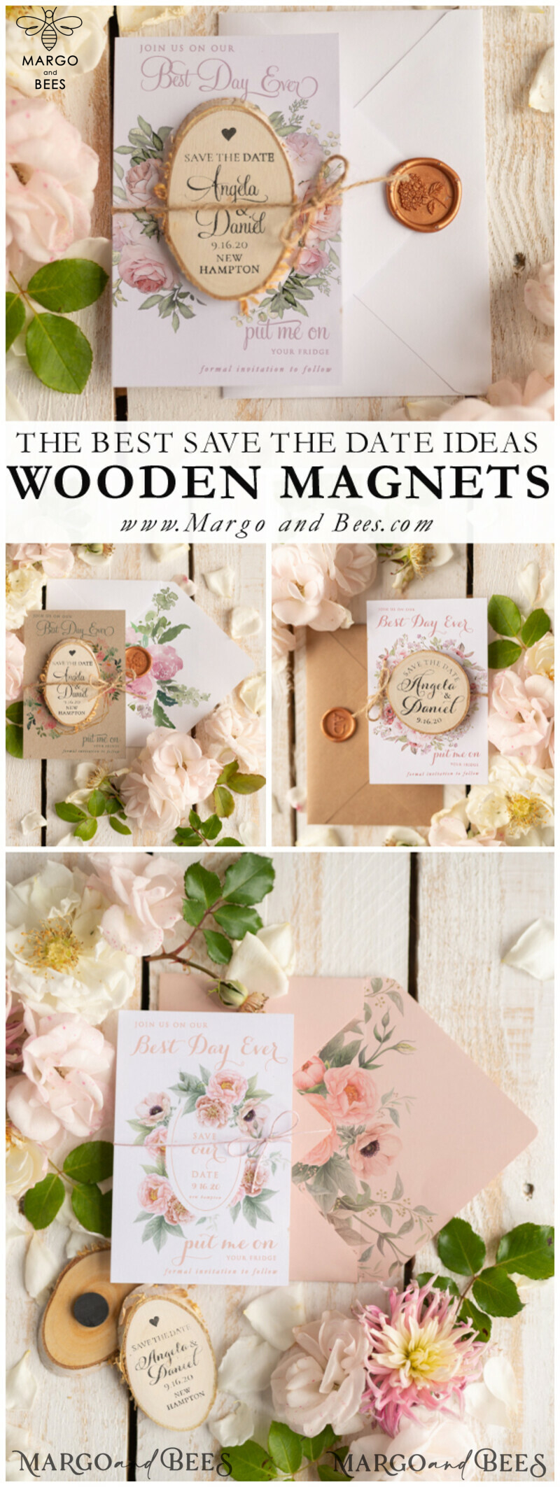 Unique and Rustic: Personalised Wedding Save The Date Card and Wood Slice Magnet-5
