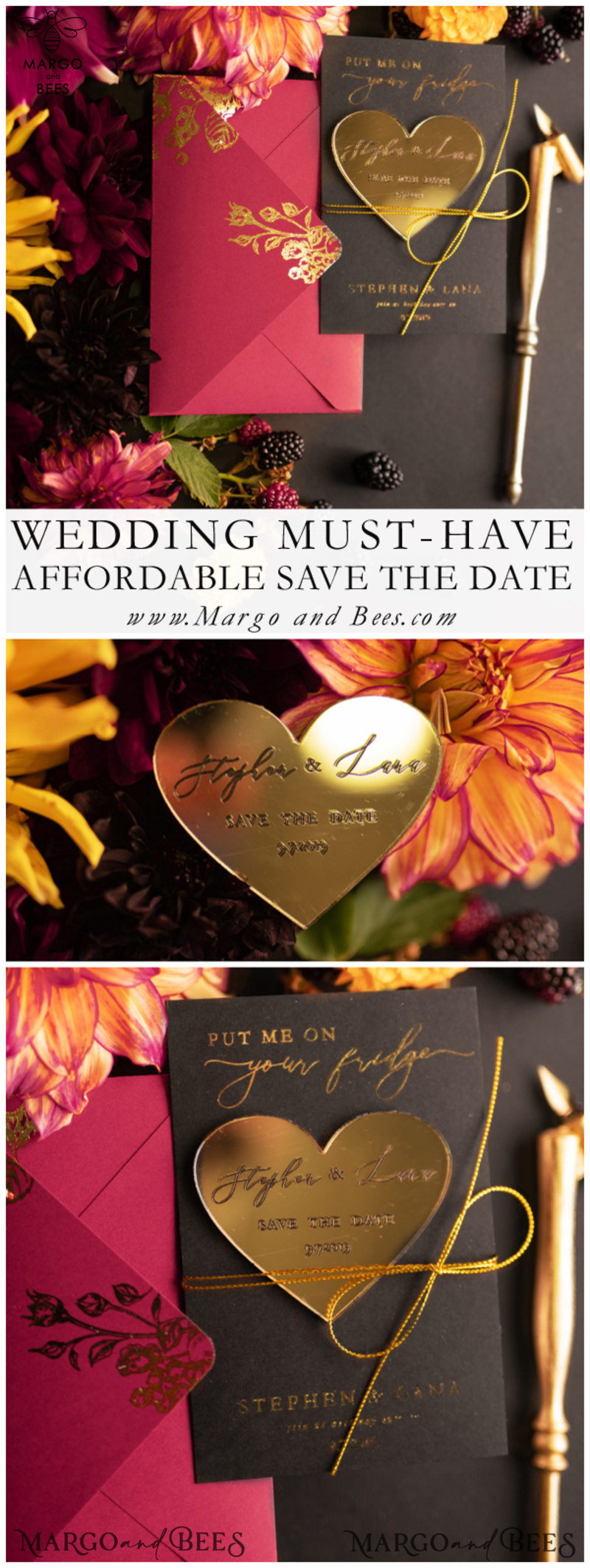 Save the Date with gold magnet, unigue save the date, glamour wedding-6