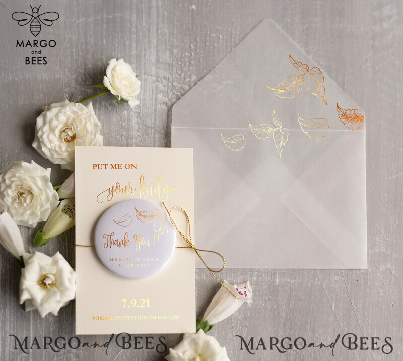 Stunning Personalised Gold Save the Date Magnet and Card for Your Wedding, Elegant Vellum Wedding Save The Dates Magnets, Beautiful Wedding Boho Save The Date Cards to Wow Your Guests-3