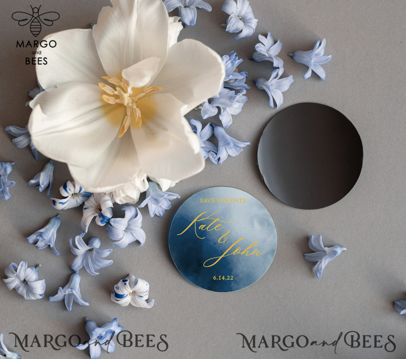 Personalised Boho Save the Date Magnet and Card, Dusty Blue Wedding Save The Dates Magnets, Wedding Boho Save The Date Cards-2