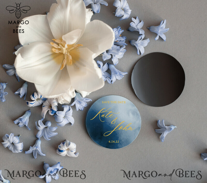 Personalised Dusty Blue Boho Save the Date Magnet and Card: Unique Wedding Magnets and Cards to Set the Tone for Your Special Day-2