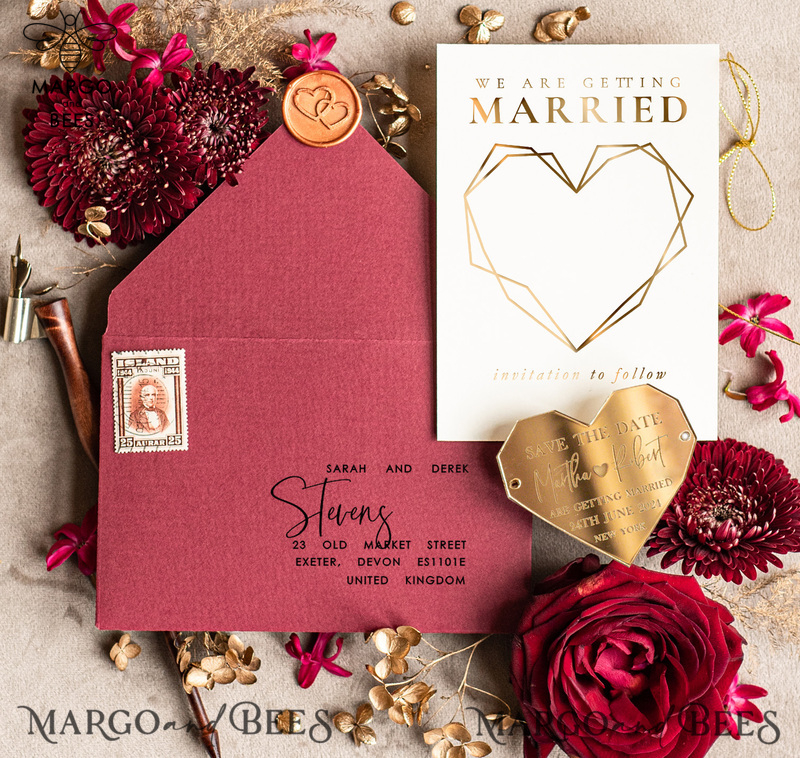 Luxory Save the Date Heart Magnet and Card, Gold Marrone Elegant Wedding Save The Dates Acrylic Heart-2