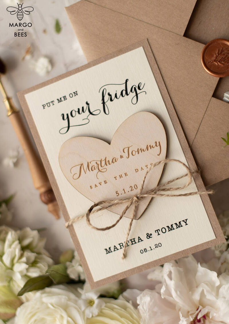 Save the date wedding card Personalised Rustic Wooden Heart   -5