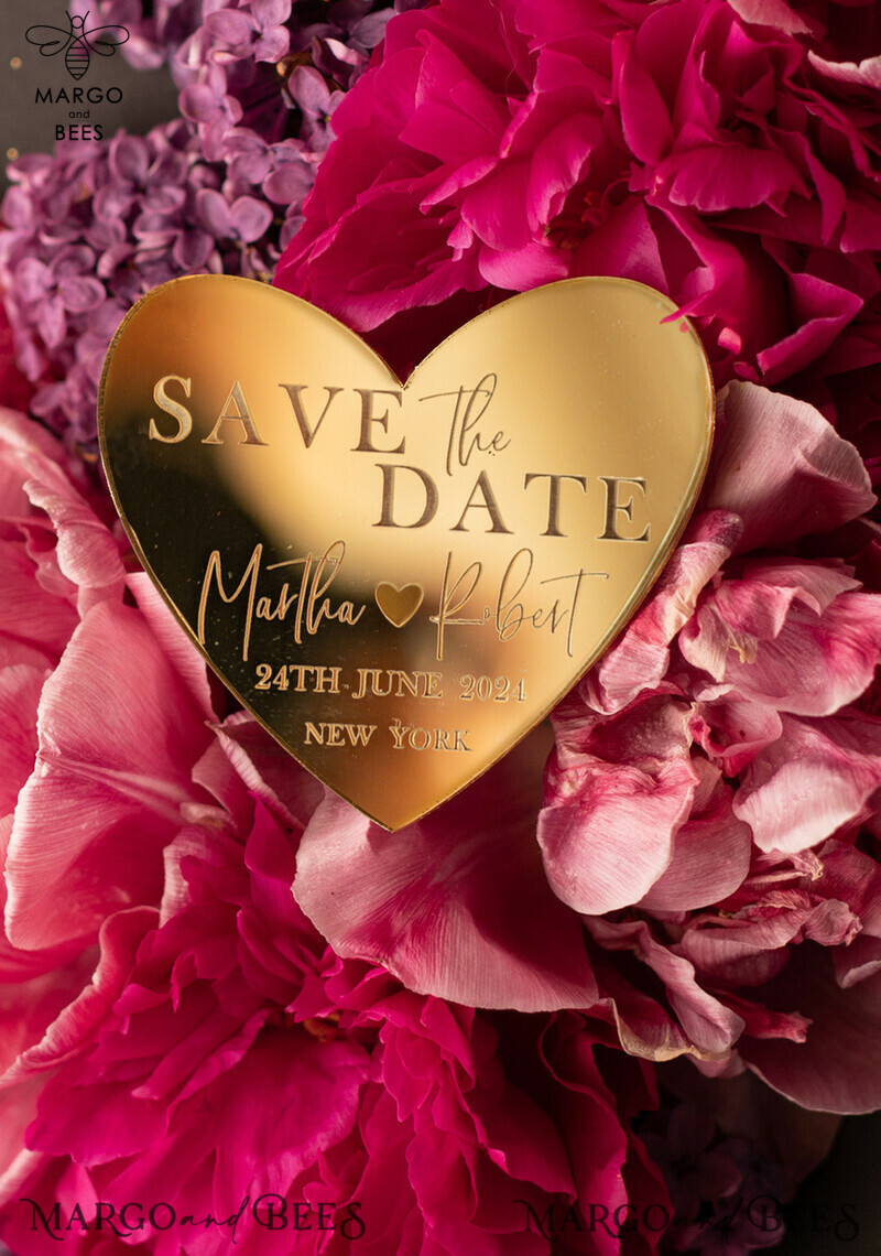 Burgundy Maroon Save the Date Magnet and Card: Elegant Luxury with Gold Mirror Acrylic Magnets and Plexi Cards-5