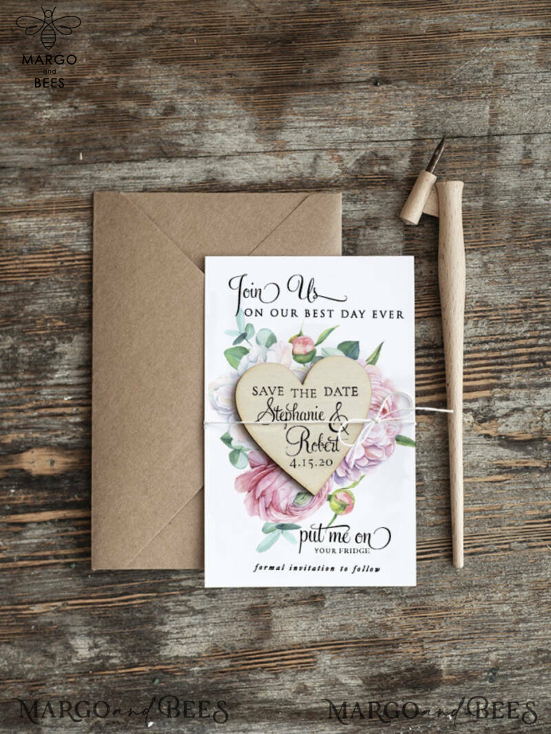 Save the date bespoke announcement card Wood Fridge magnets save the date  -0