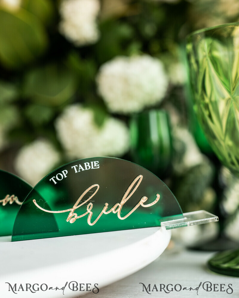 Modern Arch Green Acrylic Place Card with Stand, Premium Wedding Seat Cards, Green Acrylic Name Card-1