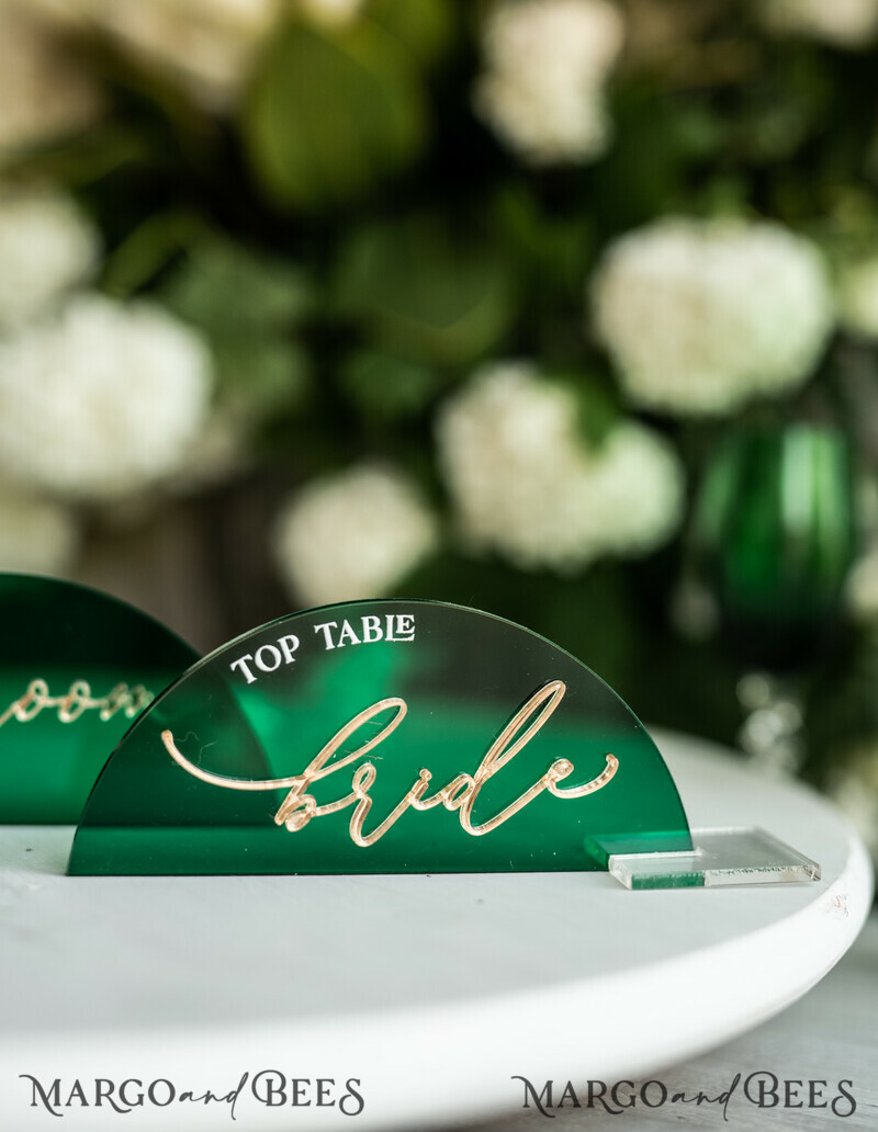 Modern Arch Green Acrylic Place Card with Stand, Premium Wedding Seat Cards, Green Acrylic Name Card-0