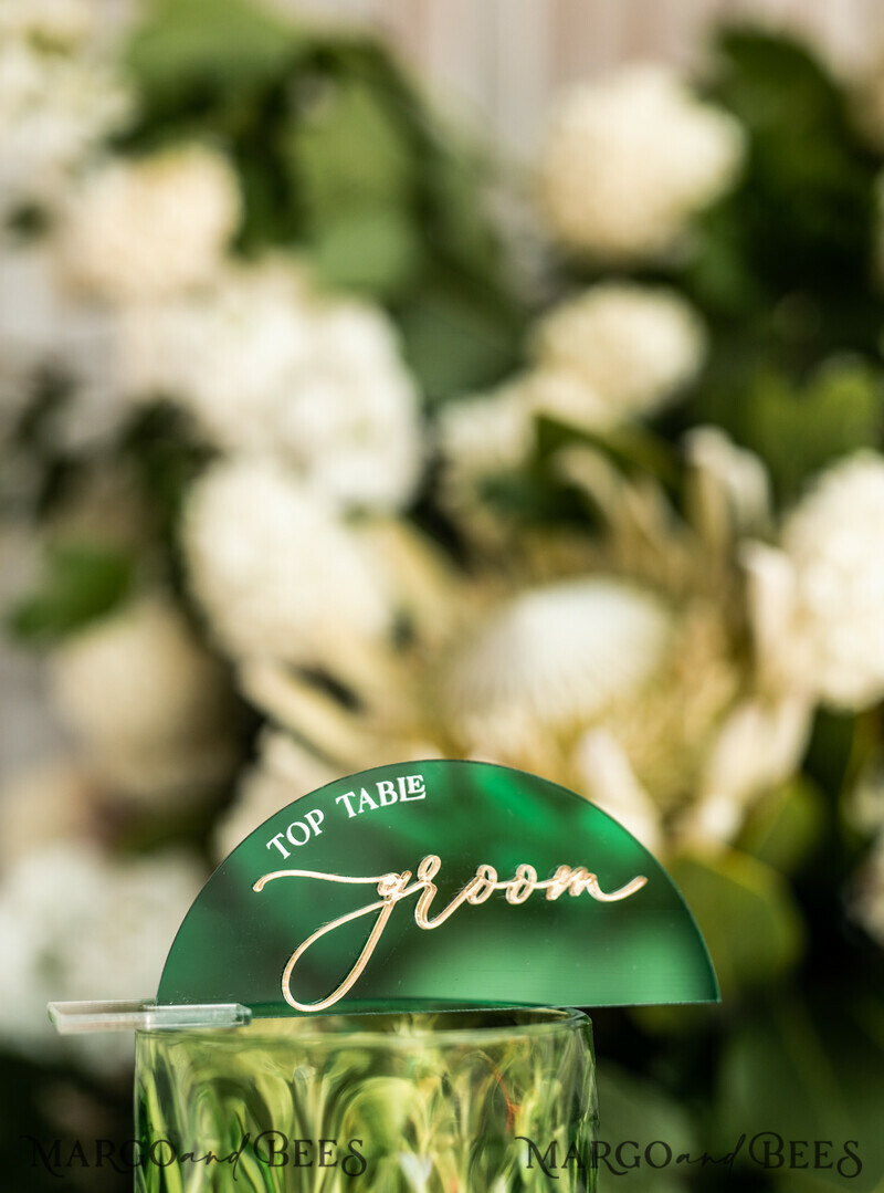Modern Arch Green Acrylic Place Card with Stand, Premium Wedding Seat Cards, Green Acrylic Name Card-12