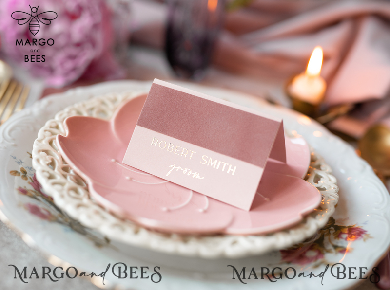 Personalized Elegant velvet  Place card, blush pink Luxurious Seating Cards, Escort Cards-1