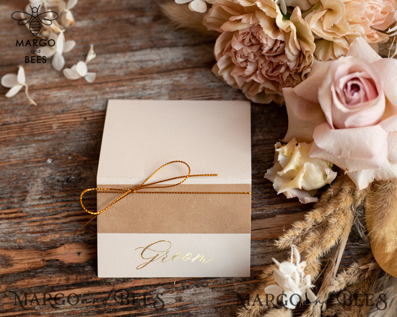 Personalized Elegant velvet  Place card, Gold Beige Luxurious Seating Cards, Escort Cards-1