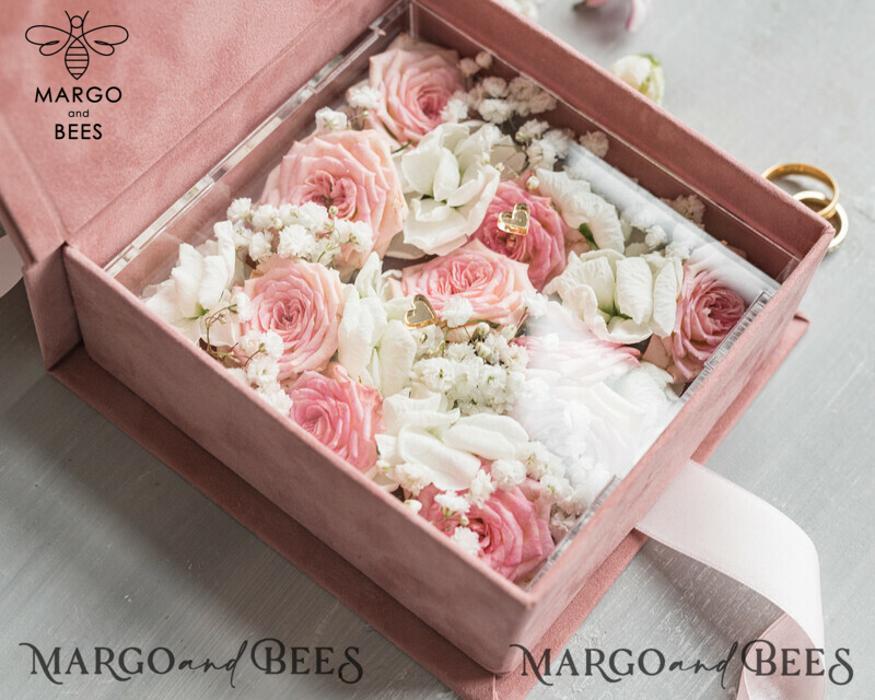 Luxury Velvet acrylic Wedding rings Box, Glamour blush pink and gold Wedding rings Box,Elegant Wedding Box velvet blusch Pink, Handmade Wedding rings Box-11