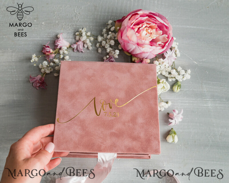 Luxury Velvet acrylic Wedding rings Box, Glamour blush pink and gold Wedding rings Box,Elegant Wedding Box velvet blusch Pink, Handmade Wedding rings Box-4