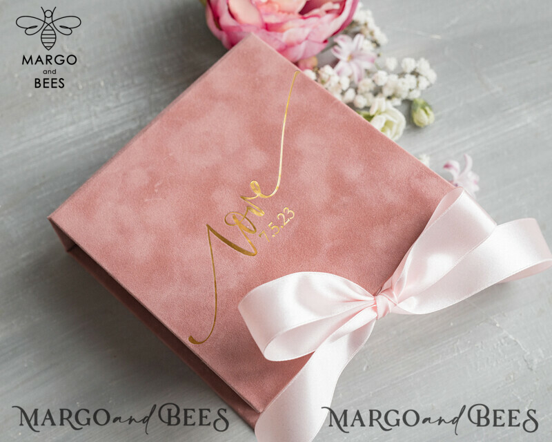Luxury Velvet acrylic Wedding rings Box, Glamour blush pink and gold Wedding rings Box,Elegant Wedding Box velvet blusch Pink, Handmade Wedding rings Box-2