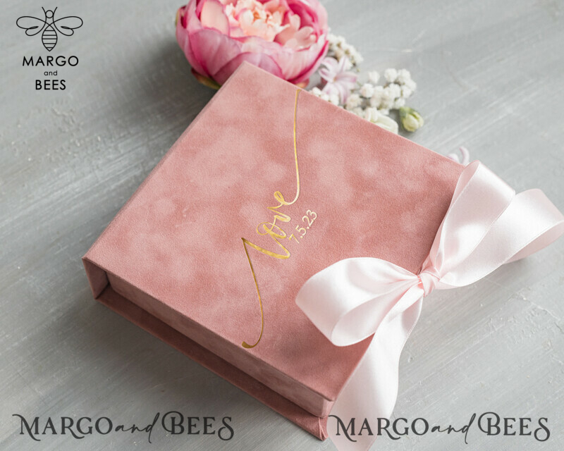 Luxury Velvet acrylic Wedding rings Box, Glamour blush pink and gold Wedding rings Box,Elegant Wedding Box velvet blusch Pink, Handmade Wedding rings Box-12