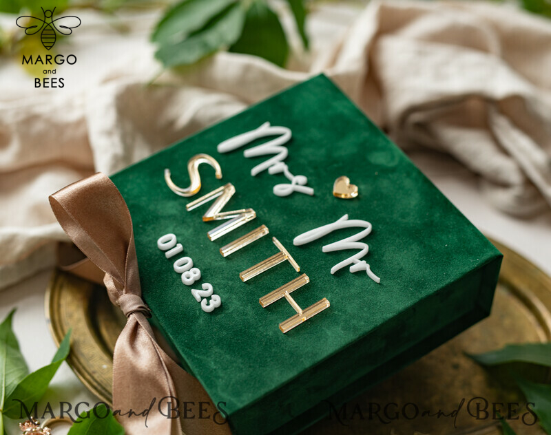 Green Golden Velvet Wedding Ring Box for Ceremony: Luxury Velvet Ring Box Double Custom Colors-6