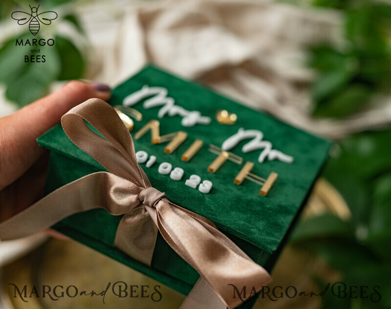 Green Golden Velvet Wedding Ring Box for Ceremony: Luxury Velvet Ring Box Double Custom Colors-8