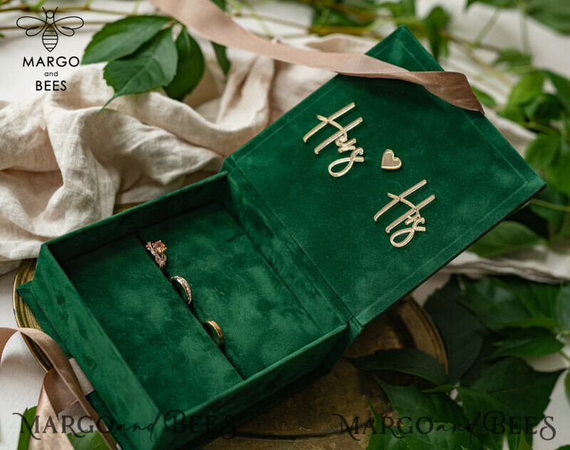 Green Golden Velvet Wedding Ring Box for Ceremony: Luxury Velvet Ring Box Double Custom Colors-11