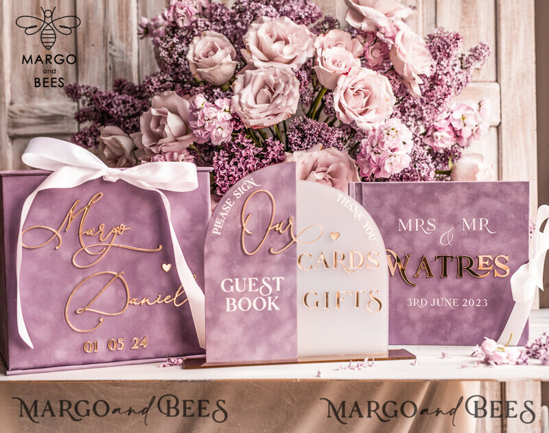 Luxury Blush Pink Golden Velvet Wedding Ring Box for Ceremony: Customizable Boho Glam Box for 3 Rings-10