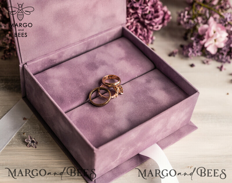 Luxury Blush Pink Golden Velvet Wedding Ring Box for Ceremony: Customizable Boho Glam Box for 3 Rings-5