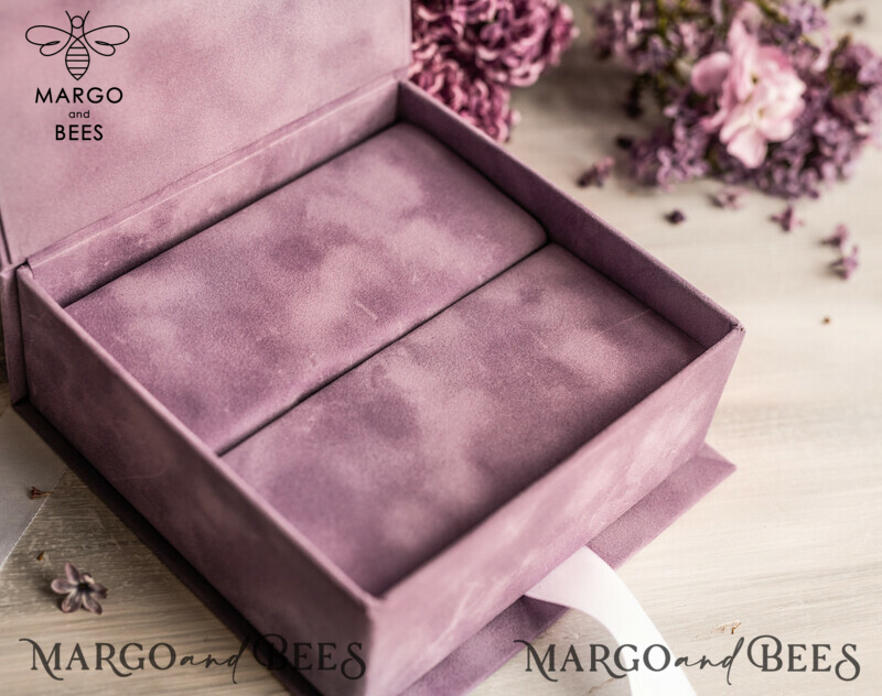 Luxury Blush Pink Golden Velvet Wedding Ring Box for Ceremony: Customizable Boho Glam Box for 3 Rings-6