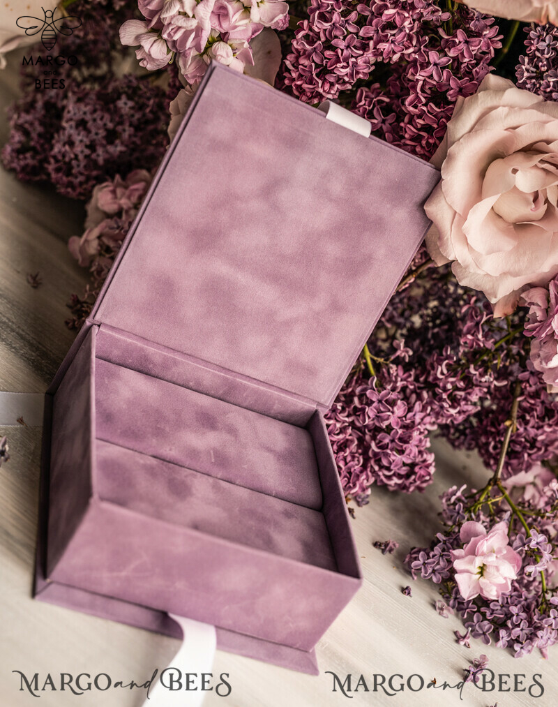 Luxury Blush Pink Golden Velvet Wedding Ring Box for Ceremony: Customizable Boho Glam Box for 3 Rings-8