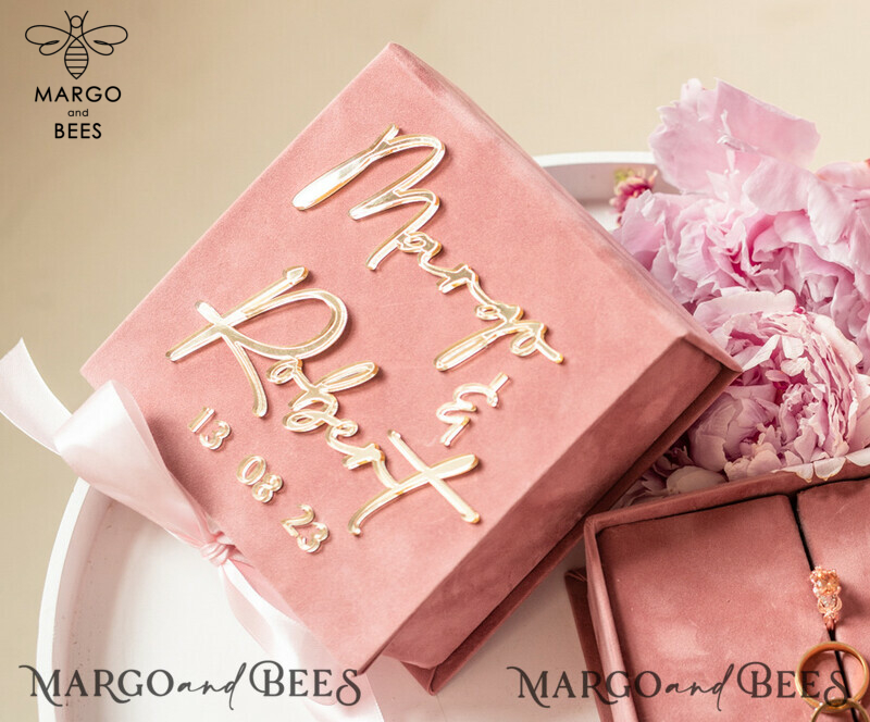 Blush Pink Golden Velvet Wedding Ring Box: A Luxury and Customizable Choice for Your Ceremony-1