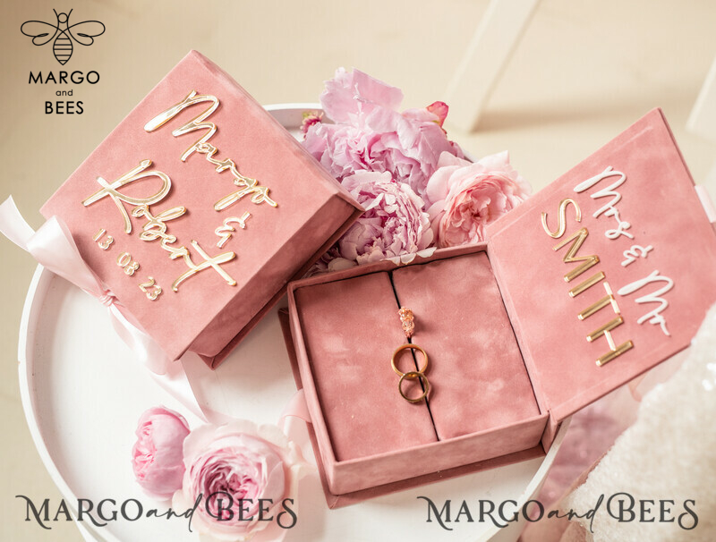 Blush Pink Golden Velvet Wedding Ring Box: A Luxury and Customizable Choice for Your Ceremony-2