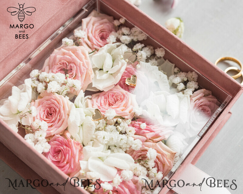 Luxurious Velvet Blush Pink Wedding Rings Box with Elegant Acrylic and Glamorous Gold Accents-10