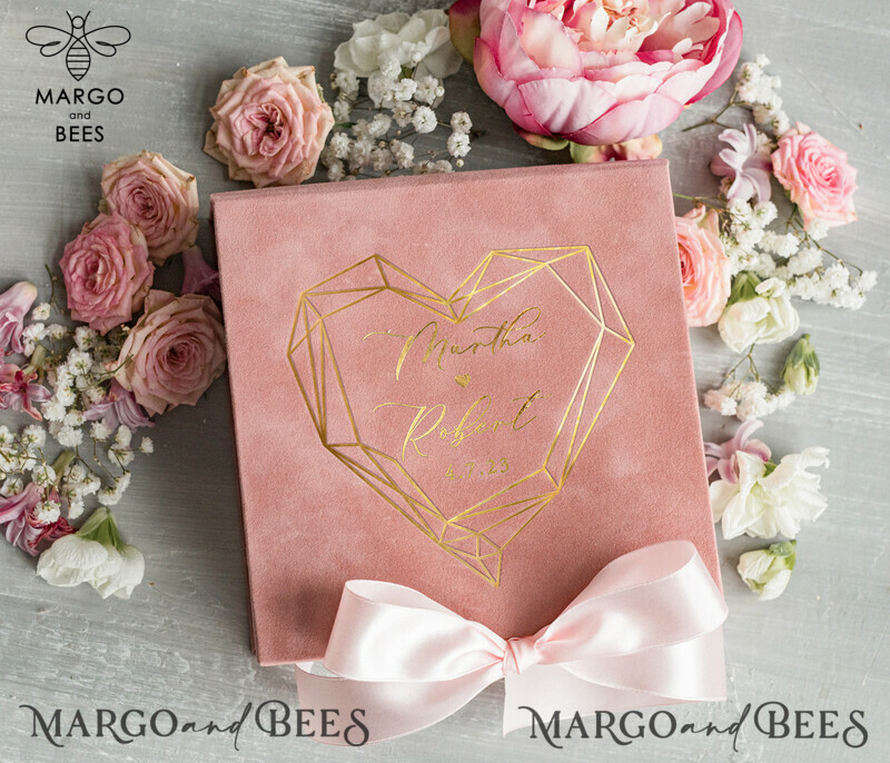 Luxurious Velvet Blush Pink Wedding Rings Box with Elegant Acrylic and Glamorous Gold Accents-8