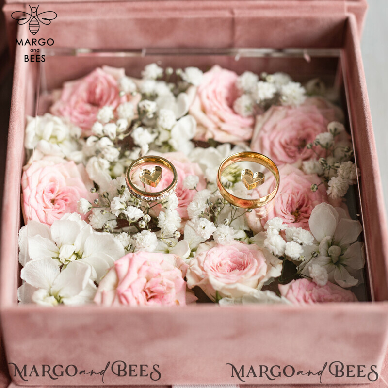 Luxurious Velvet Blush Pink Wedding Rings Box with Elegant Acrylic and Glamorous Gold Accents-2