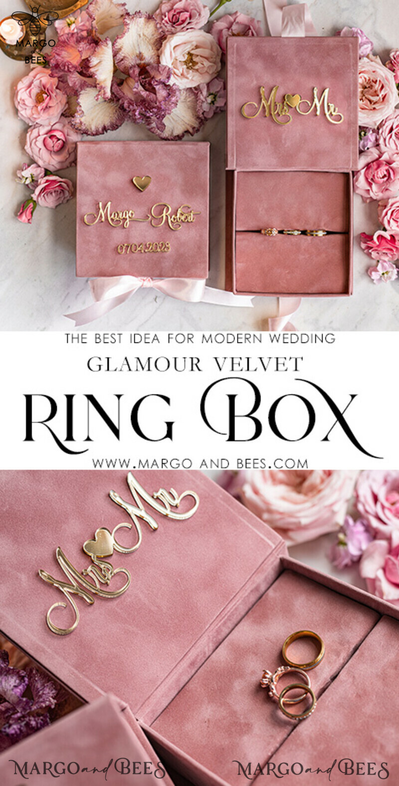 Custom Handmade Glitter Wedding Ring Box: A Boho Glam Ring Bearer's Dream-3