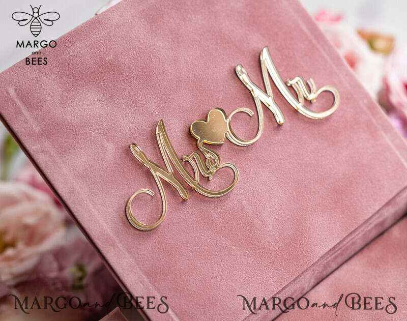 Blush Pink Golden Velvet Wedding Ring Box: A Luxurious and Customizable Addition for Your Ceremony-5