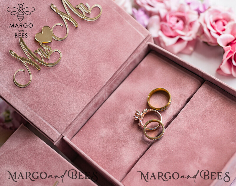 Blush Pink Golden Velvet Wedding Ring Box: A Luxurious and Customizable Addition for Your Ceremony-7