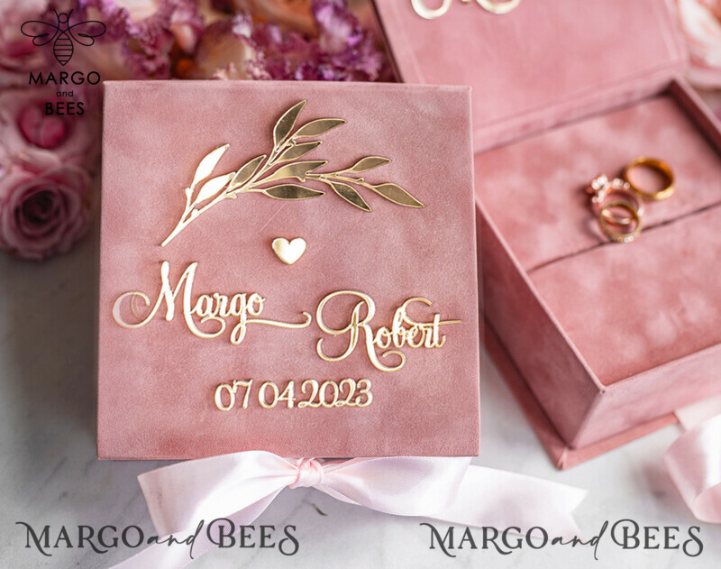 Blush Pink Golden Velvet Wedding Ring Box: A Luxurious and Customizable Addition for Your Ceremony-0