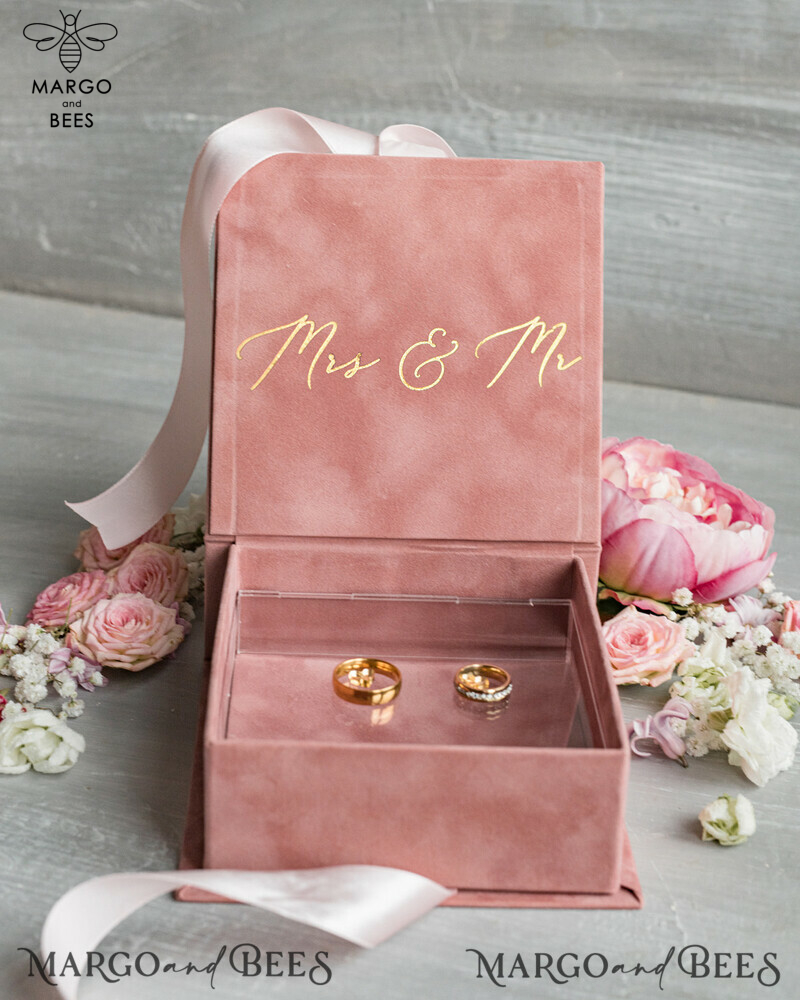 Luxury Velvet Wedding rings Box, Elegant Wedding Box velvet blush Pink, Delicate And Handmade Wedding rings Box-11