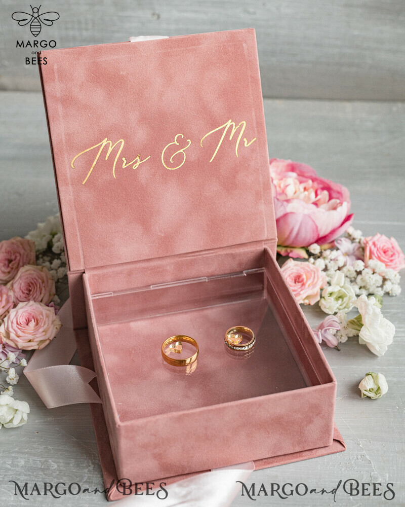 Luxury Velvet Wedding rings Box, Elegant Wedding Box velvet blush Pink, Delicate And Handmade Wedding rings Box-12