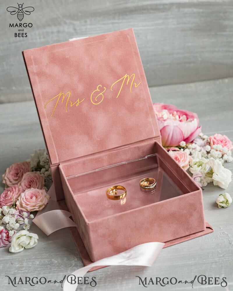 Luxury Velvet Wedding rings Box, Elegant Wedding Box velvet blush Pink, Delicate And Handmade Wedding rings Box-5