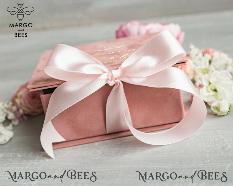 Luxury Velvet Wedding rings Box, Elegant Wedding Box velvet blush Pink, Delicate And Handmade Wedding rings Box-9