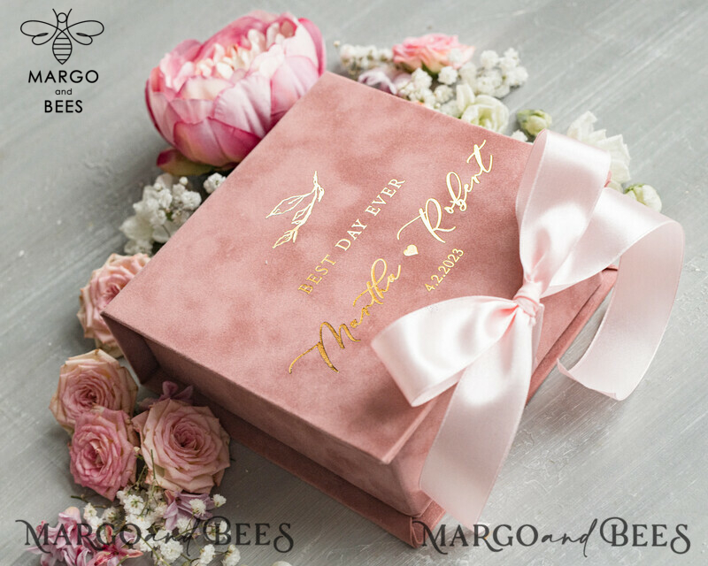 Luxury Velvet Wedding rings Box, Elegant Wedding Box velvet blush Pink, Delicate And Handmade Wedding rings Box-13