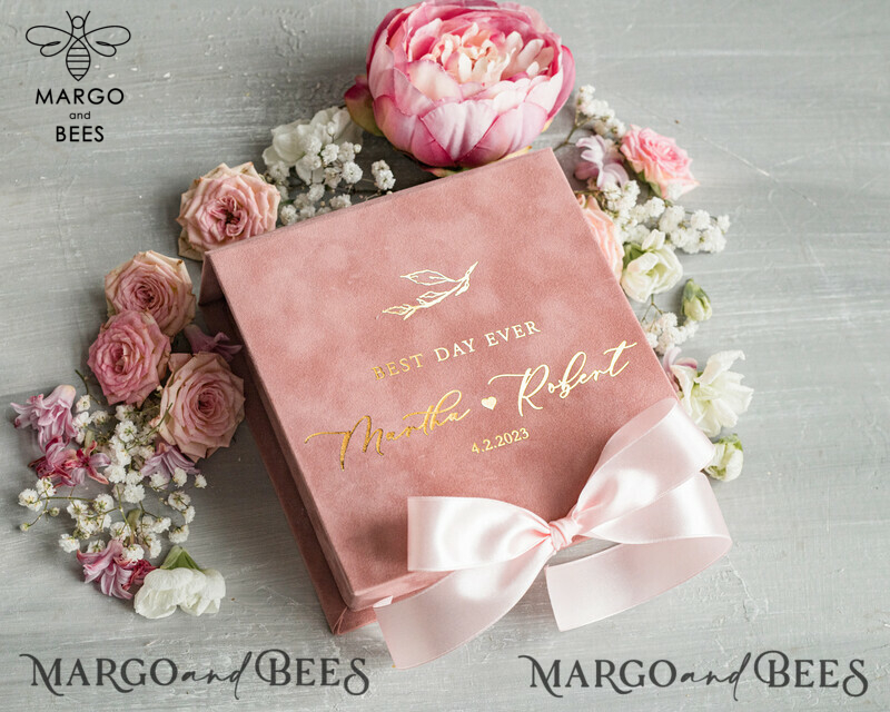 Luxury Velvet Wedding rings Box, Elegant Wedding Box velvet blush Pink, Delicate And Handmade Wedding rings Box-0
