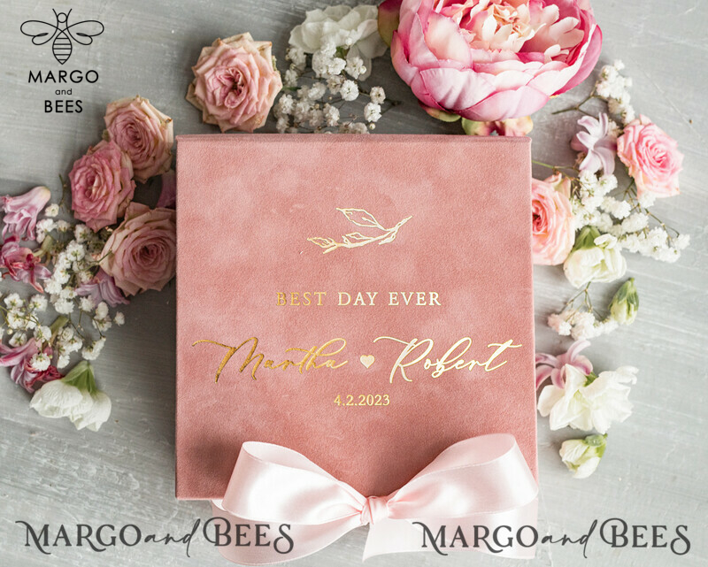 Luxury Velvet Wedding rings Box, Elegant Wedding Box velvet blush Pink, Delicate And Handmade Wedding rings Box-10