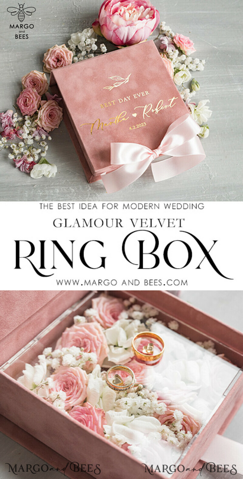 The Exquisite Charm of a Luxury Velvet Wedding Rings Box in Elegant Blush Pink: A Delicate and Handmade Touch-3
